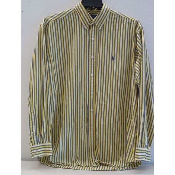 Ralph Lauren Men's Sz L Yellow/Blue Striped Blake Button Down L/S Shirt $110 - Picture 1 of 10